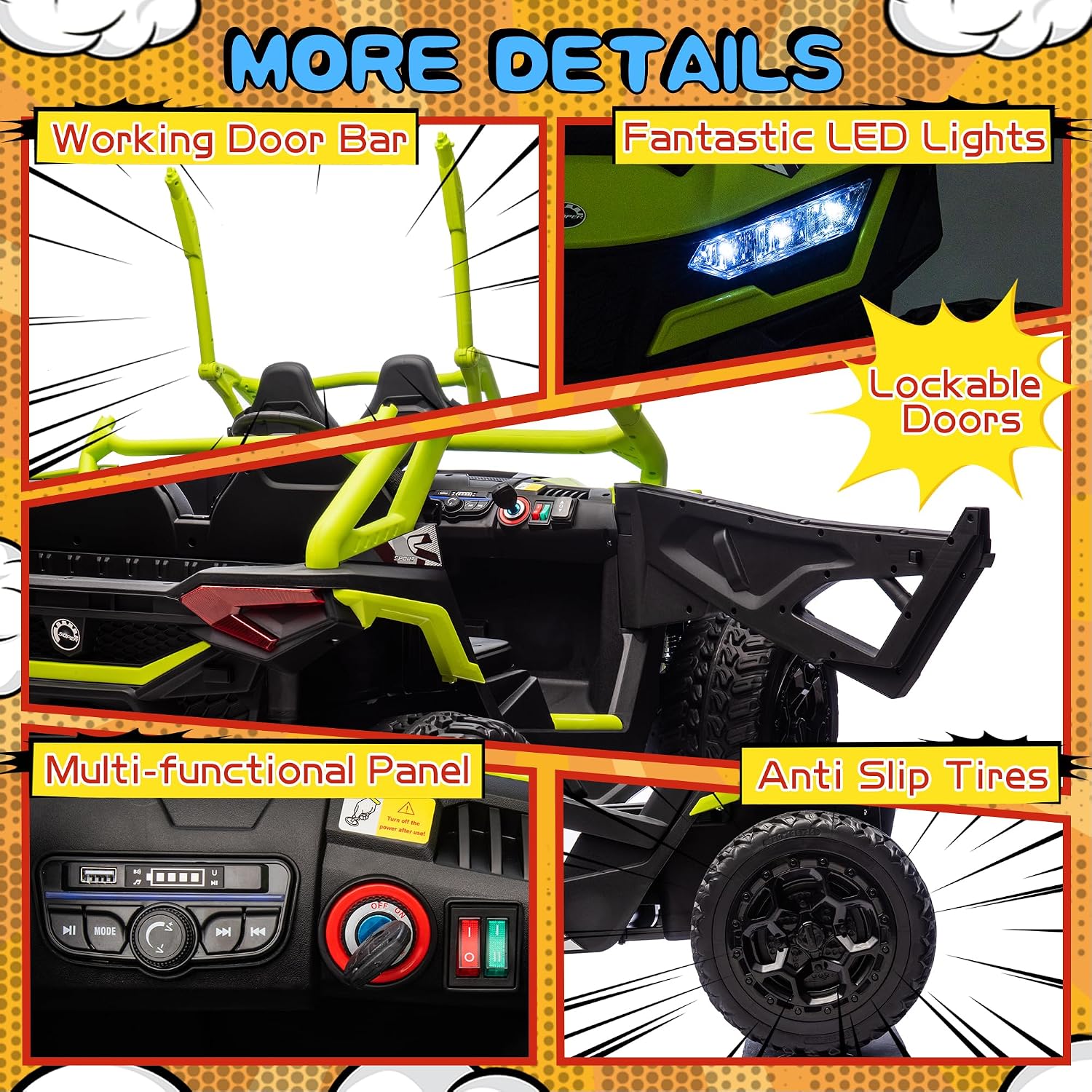 wanan XL 24V 10AH Ride on Toys for Big Kids Real 2-Seater, 4x4 4WD Motor Ride on Car Kid UTV for Kids 3-8, Remote Control, Bluetooth Music, 4 Spring Suspension, 22' Spacious Seats (Green)