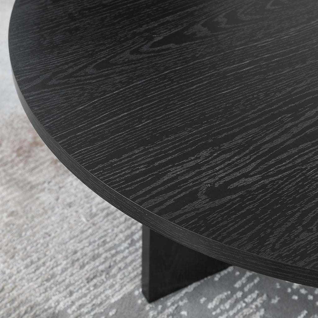 35.8' Black Round Coffee Table, Furniture Table,Modern Accent Table with Reverse Arch,Multi-Purpose Side Table, Veneer Finish End Table for Living Room,Bedroom,Office,and Small Spaces (Black,35.8')