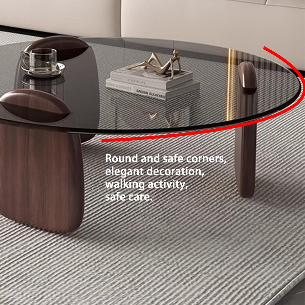 EASYSOUL Modern Round Coffee Table with Glass Top, 35.43' L x 35.43' W x 14.69' H, Circular Tea Tables for Living Room Home Office Industrial Cocktail Tables (Walunt-Grey Glass/35.43')