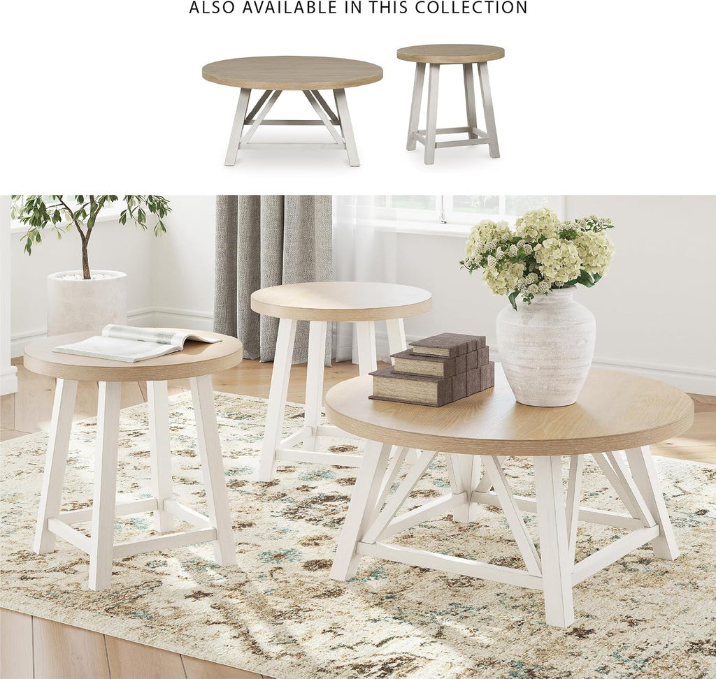 Signature Design by Ashley Fawndell Casual Table with Antiqued Finish, Set of 3, White & Light Brown