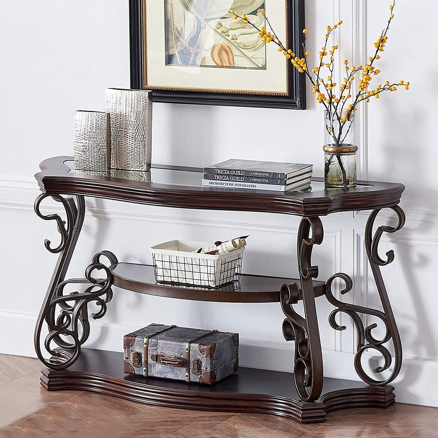 Mid Century 3 Piece Coffee Table Set, Retro Living Room Table Set of 3, Traditional 3-Tier Coffee Table, Console Table and End Table with Tempered Glass Top & Storage Shelf for Living Room
