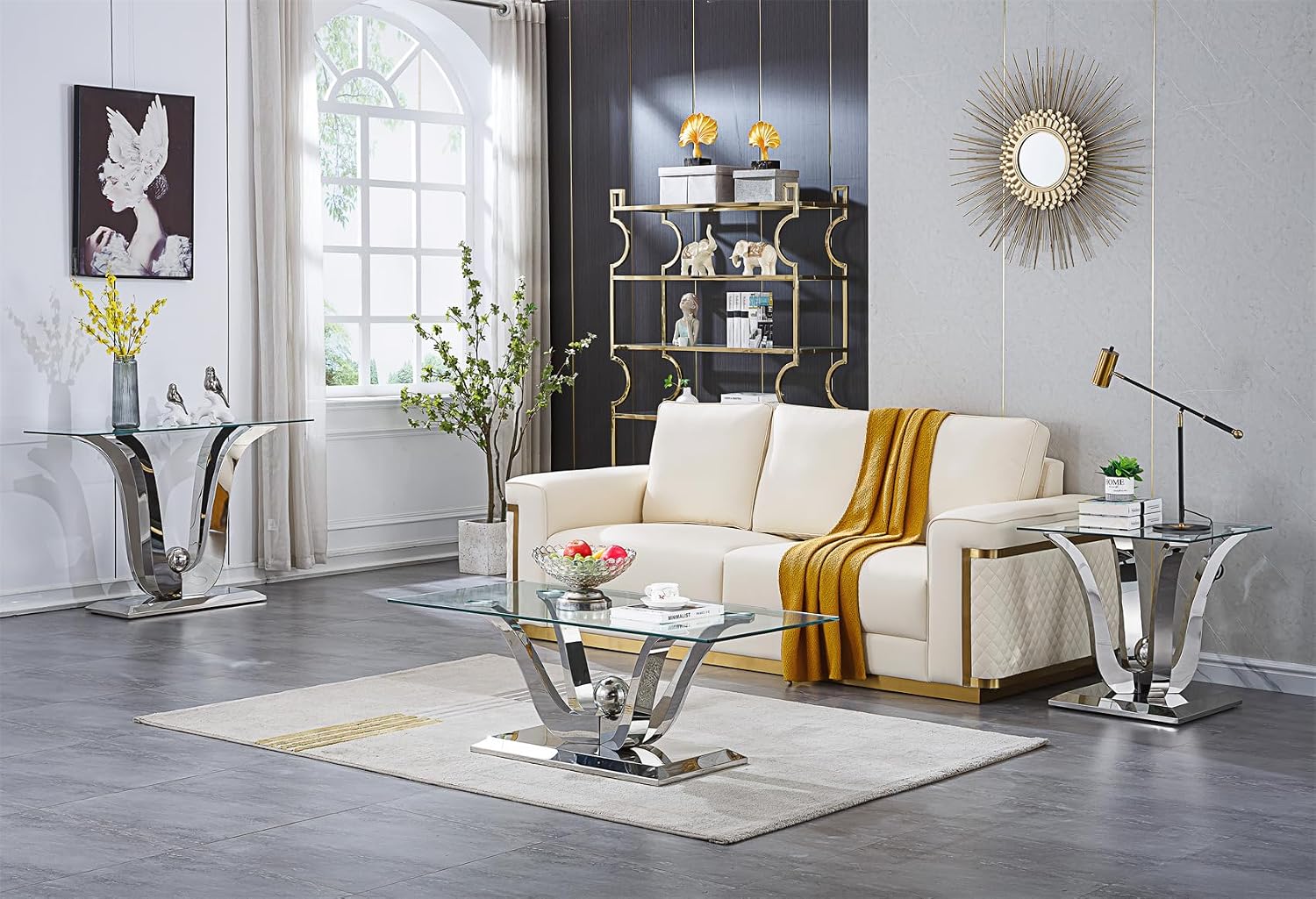 Modern Glass End Table Small Side Table with Silver Gorgeous Stainless Steel Base Square Glass Nightstand End Table Small Bedside Table Couch Sofa Table for Living Room Bedroom