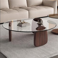 EASYSOUL Modern Round Coffee Table with Glass Top, 27.56' D x 27.56' W x 14.69' H, Circular Tea Tables for Living Room Home Office Industrial Cocktail Tables (Walunt-Clear Glass/27.56')