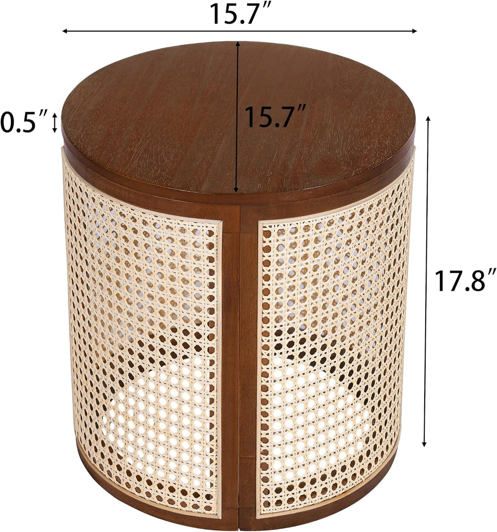 Christopher Knight Home Aurl Lift Top Round End Table with Storage, Modern Side Table with Woven Rattan Details, Wooden Small Coffee Table for Living Room, Round Storage Ottoman, Dark Brown