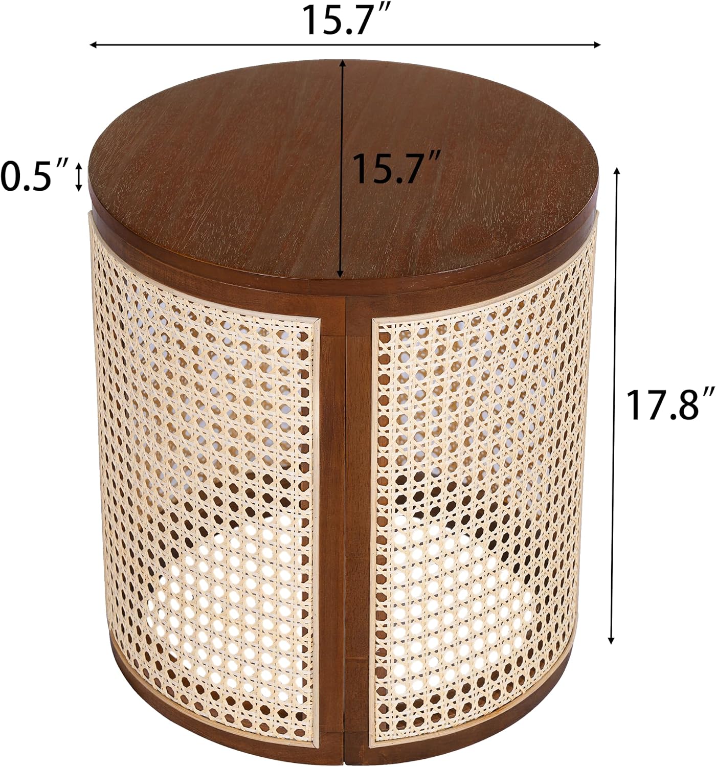 Christopher Knight Home Aurl Lift Top Round End Table with Storage, Modern Side Table with Woven Rattan Details, Wooden Small Coffee Table for Living Room, Round Storage Ottoman, Dark Brown
