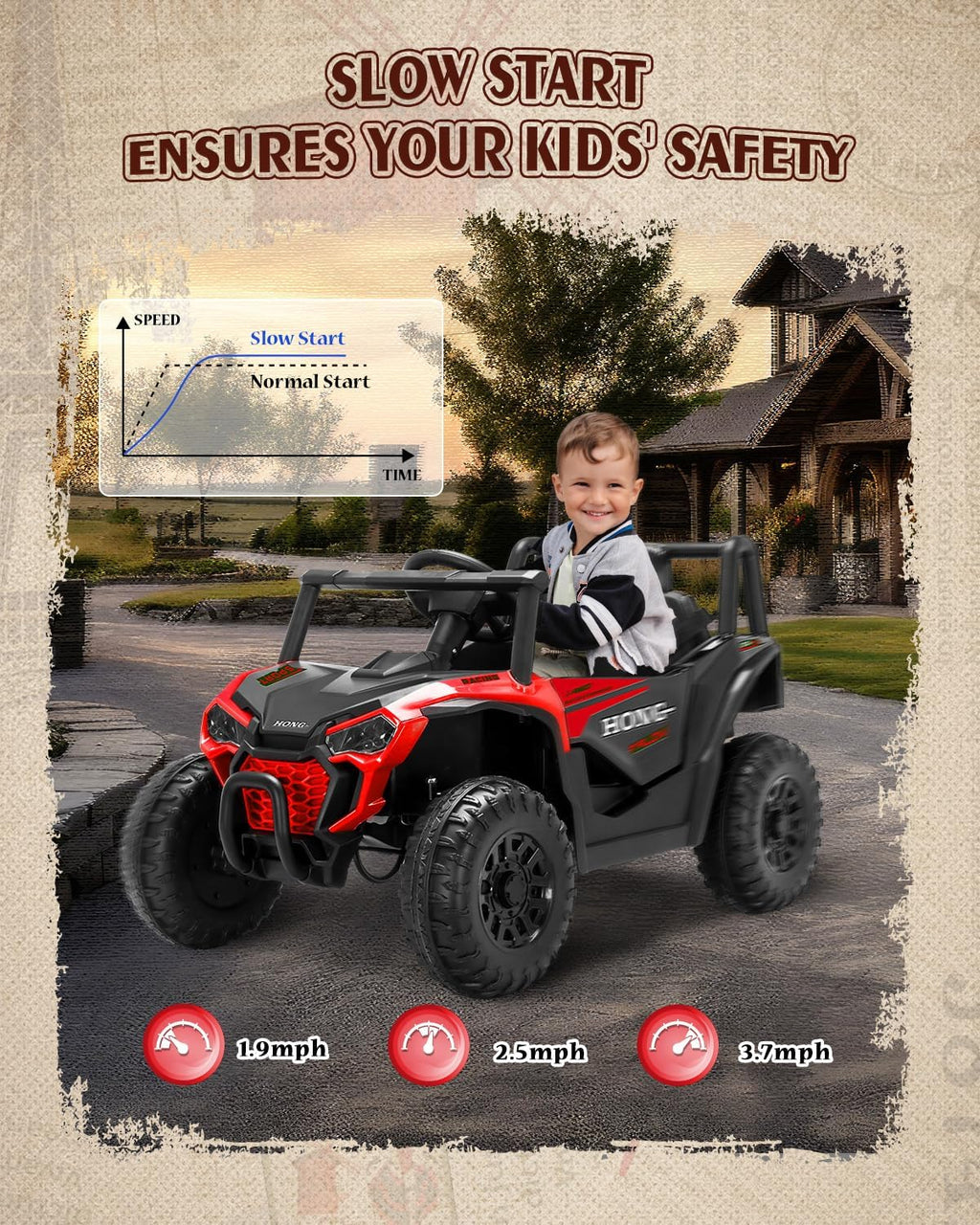 12V Kids Ride on Car, Battery Powered Electric UTV Truck with Parent Remote Control, Bluetooth, Music, LED Light, 3 Speeds, Soft Start, Safety Belt, Horn, Ride on Toys for Boy Girl (Red)