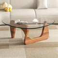 Glass Coffee Table, Mid Century Modern Coffee Table, Coffee Table for Living Room Center Table Suitable for Bedroom Living Room Reception Office Tables (Walnut/Transparent, Large)