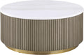 Coaster Home Furnishings - Jason - Wood and Metal - Coffee Table with Reeded Drum Base, Gold Ring Accent, and Round Shape - Living Room - 35-Inch - Greige and White Marble - 711418