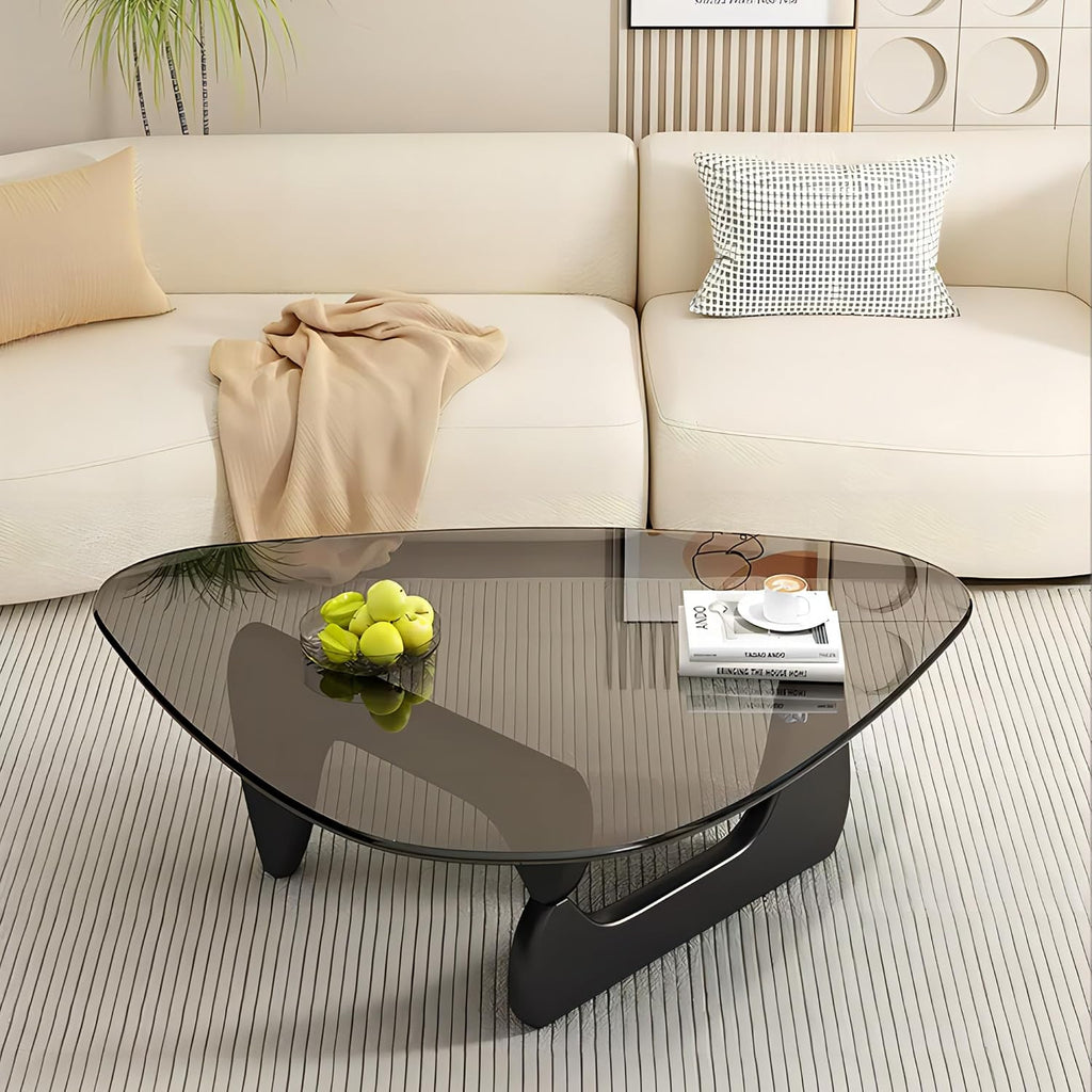 EASYSOUL Modern Glass Coffee Table, 44.88' D x 32.28' W x 15.75' H, Abstract Round Tea Tables for Living Room Home Office Industrial Cocktail Tables (Black-Gray Glass, 44.88')