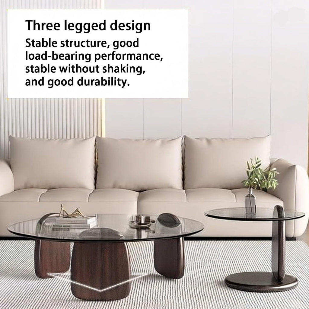 EASYSOUL Modern Round Coffee Table with Glass Top, 35.43' L x 35.43' W x 14.69' H, Circular Tea Tables for Living Room Home Office Industrial Cocktail Tables (Walunt-Grey Glass/35.43')