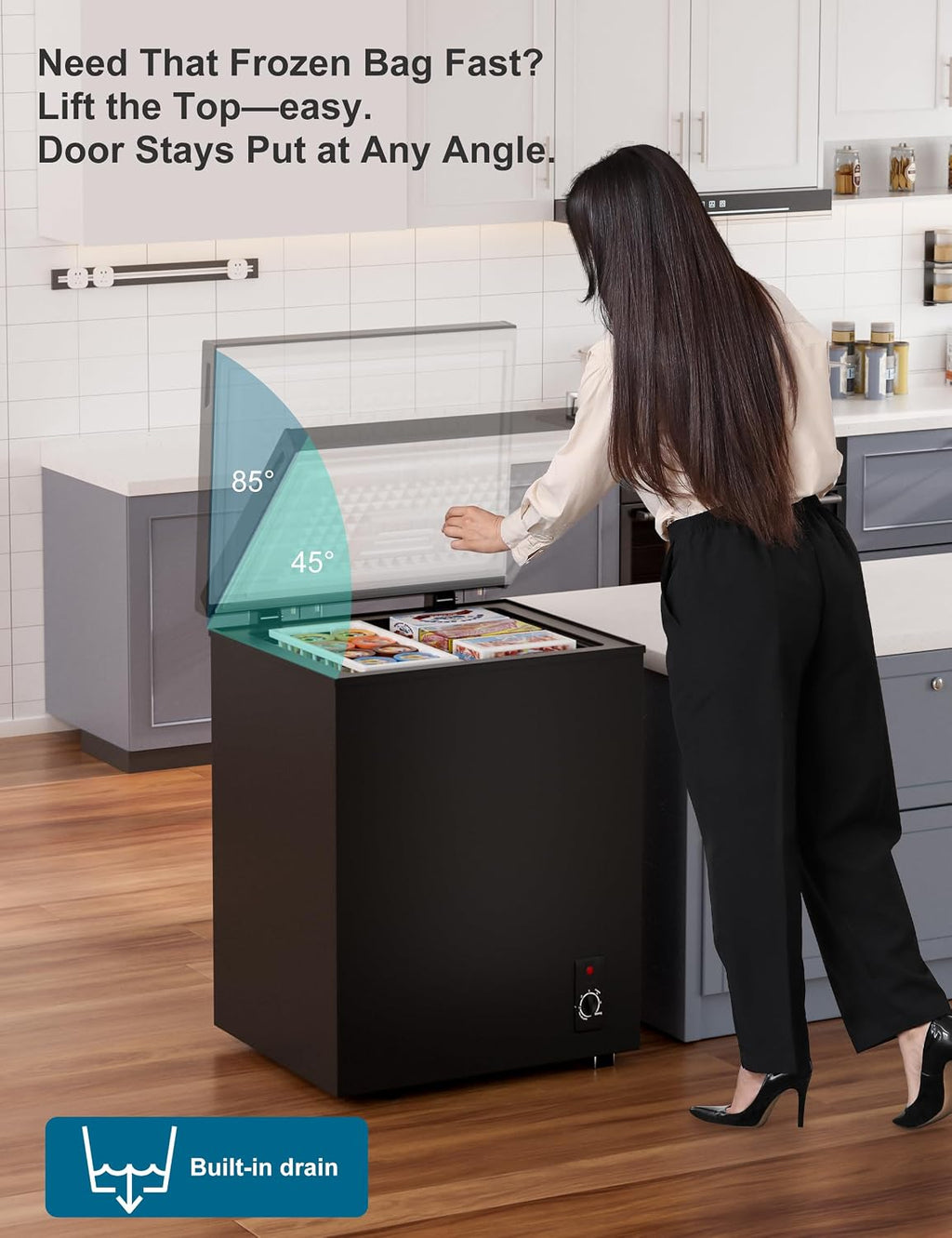 2.5 Cu.Ft Chest Freezer with Removable Basket - Small Deep Freezer w/6 Temp and Energy Efficient Quiet - Manual Defrost, Space Saving Design for Dorm, Office, Apartment, Bar, Black