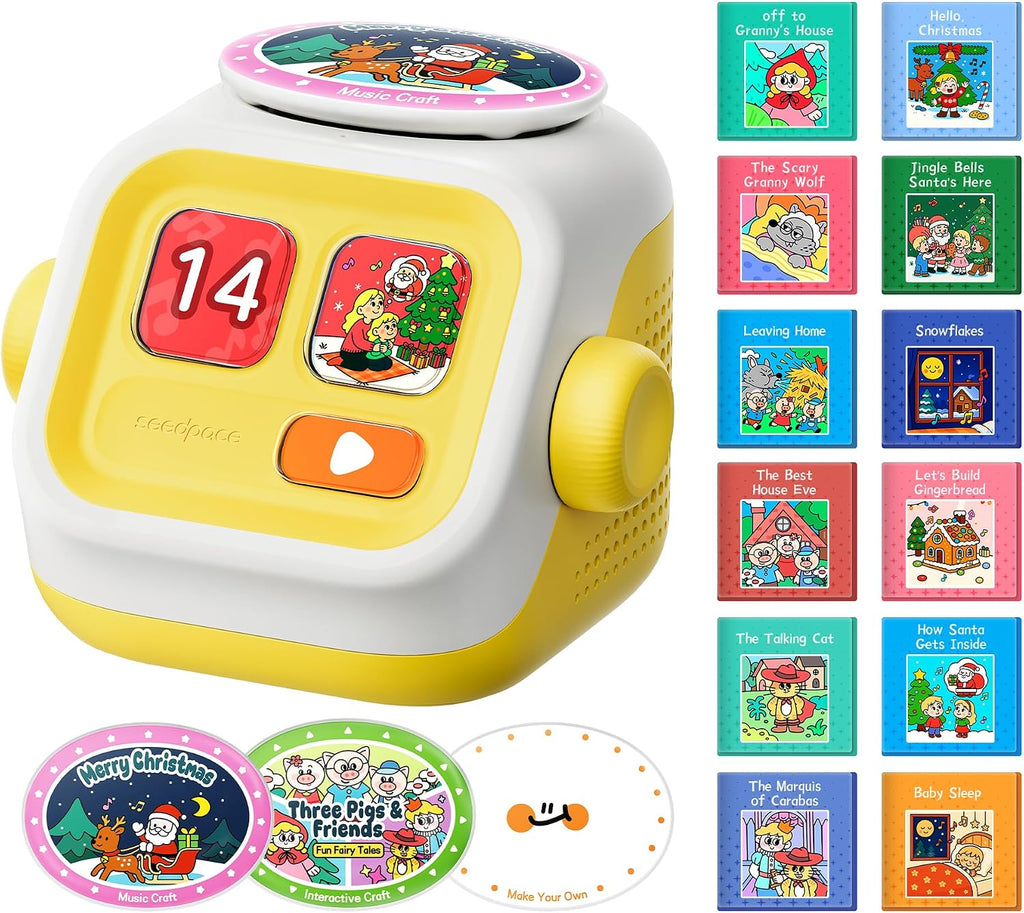 Kids Bluetooth Speaker & Story Machine: Portable Wireless Music Player with Interactive Expression, 3 Audio Cards (Christmas Songs, Fairy Story & Record Your Own), Gift for Kids Ages 5–8