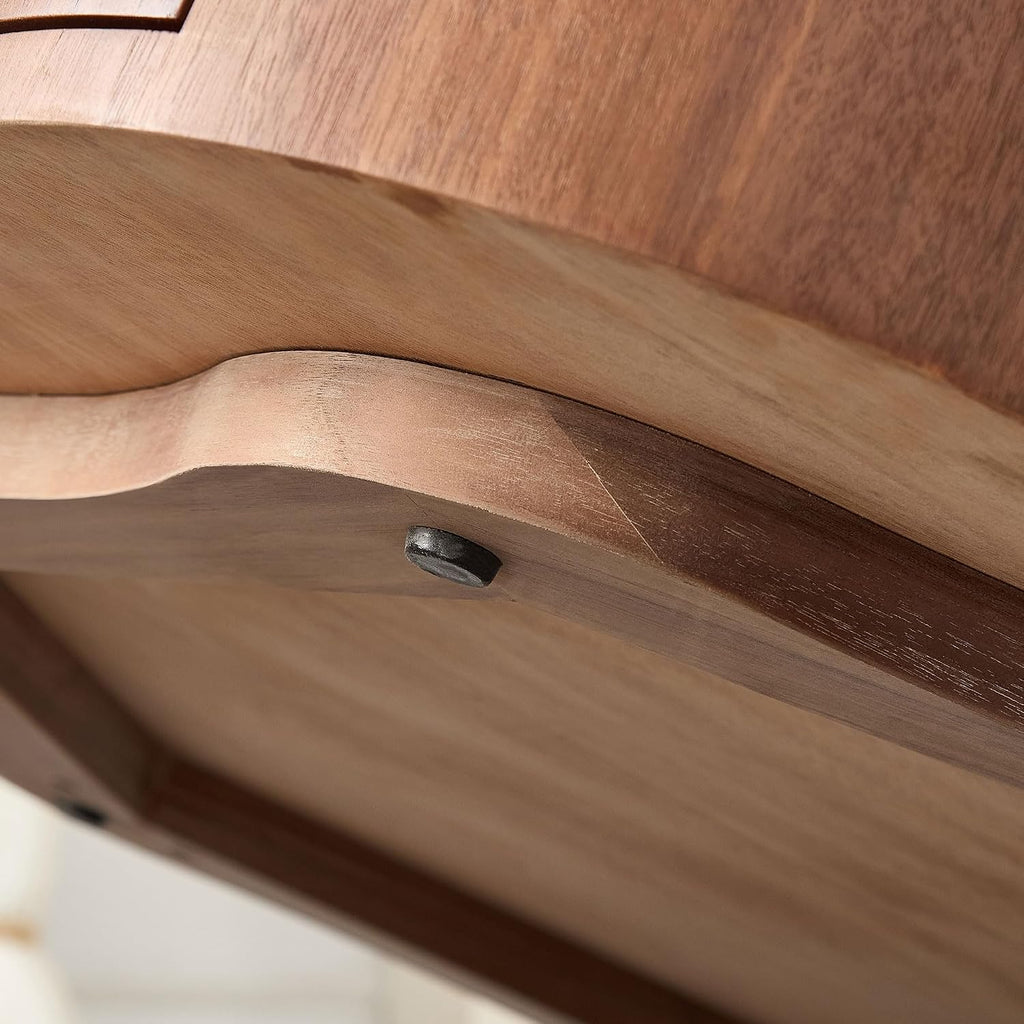 35.43'' Round Coffee Table with Drawer Storage Space for Living Room, Modern Drum Handcraft Wood Petal-Shaped Coffee Table, No Assembly, Walnut