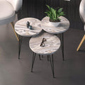 Set of 3 Grey Marble Nesting End Tables Round Wood Stacking Coffee Side Accent Table with Metal Legs for Living Room, Home Office, Nightstands for Bedroom