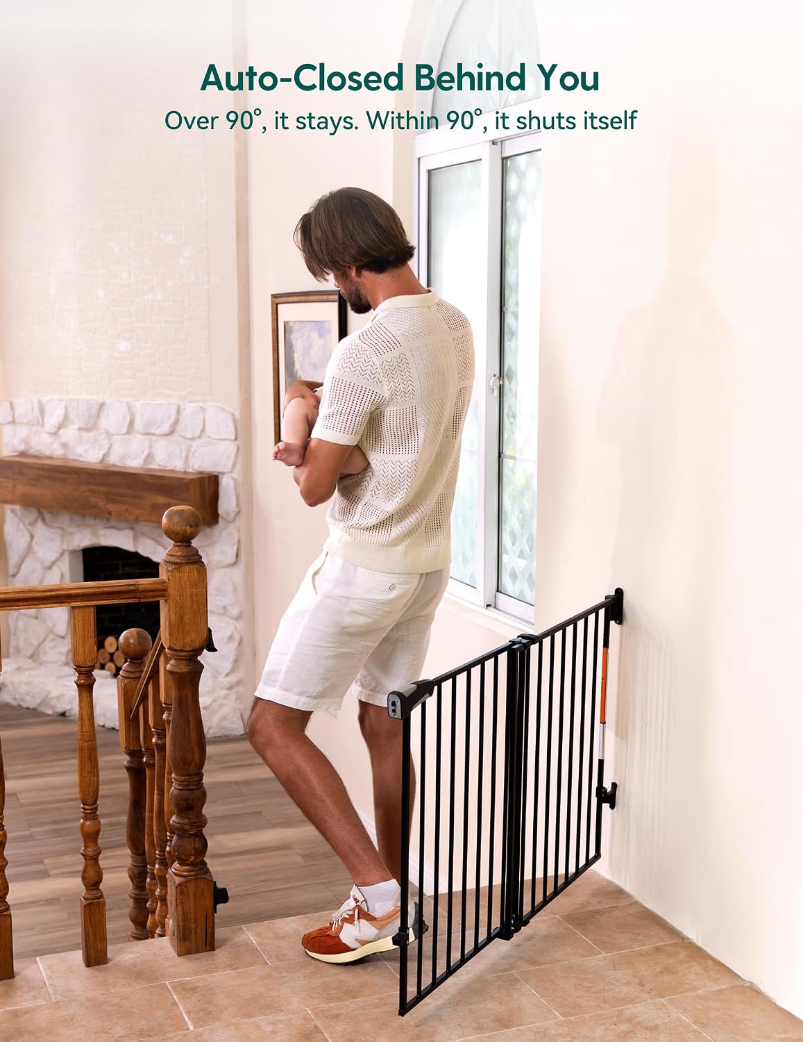 Babelio Baby Gate for Stairs, Kitchen & Doorways, No Bottom Bar| Easy Installation| One-Handed Operation| Auto-Close| Hardware Mount (Drill Needed) Safety Dog Gate (Black - 2 Pcs, 26-43' W, 28' H)