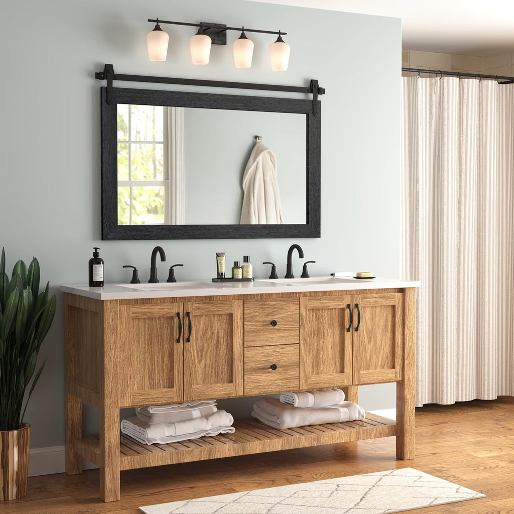 Farmhouse Mirror 42'x28' Black Rustic Mirror for Wall Vanity Mirrors Barn Door Style Decor Bathroom Living Room Entryway Bedroom Mirrors