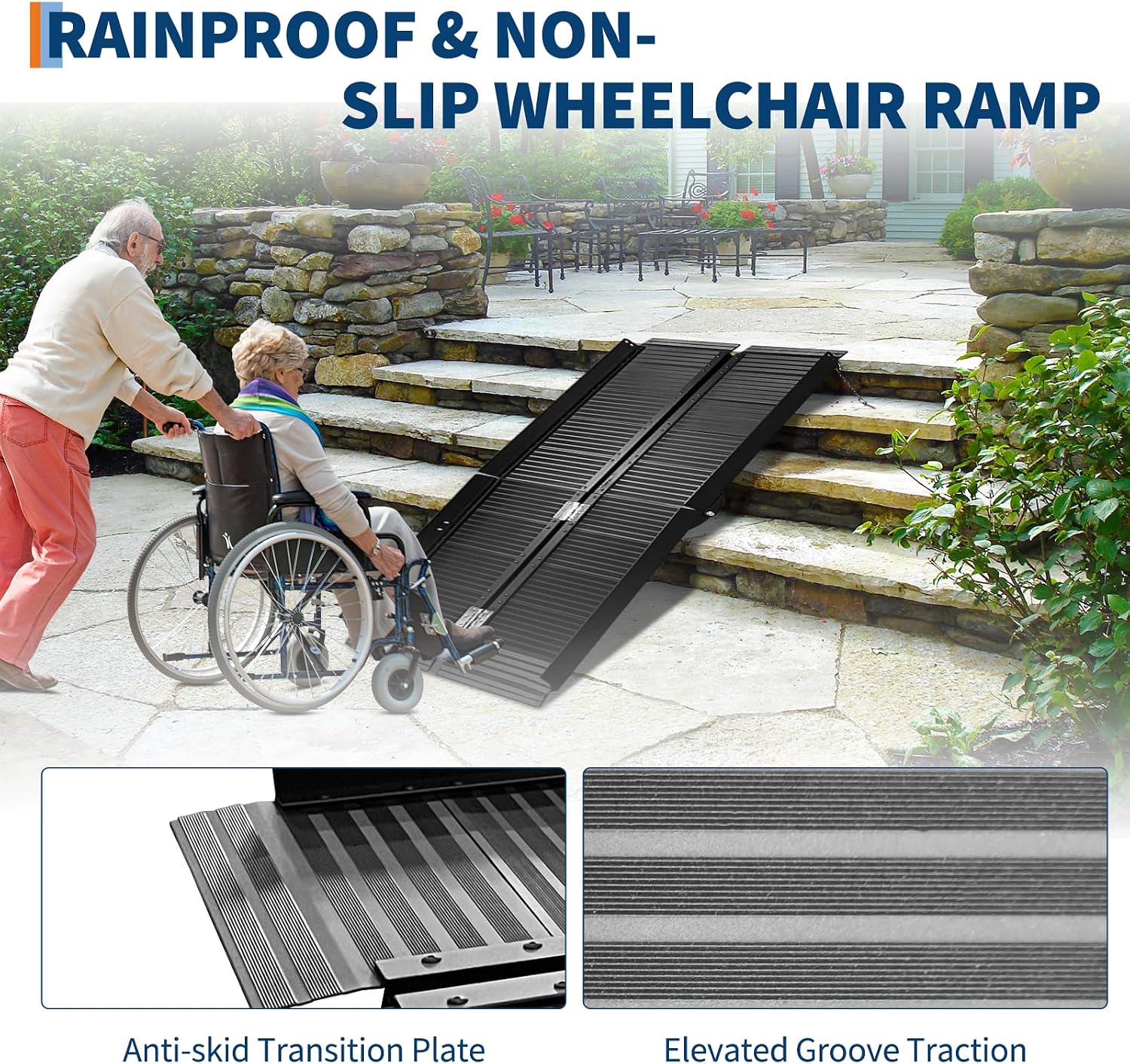 6FT Portable Wheelchair Ramp, Black Non-Slip Aluminum Wheelchair Ramp with Handle, Folding Ramps for Home Steps, Doorways, Thresholds, Curbs, Stairs, 800 LBS Capacity