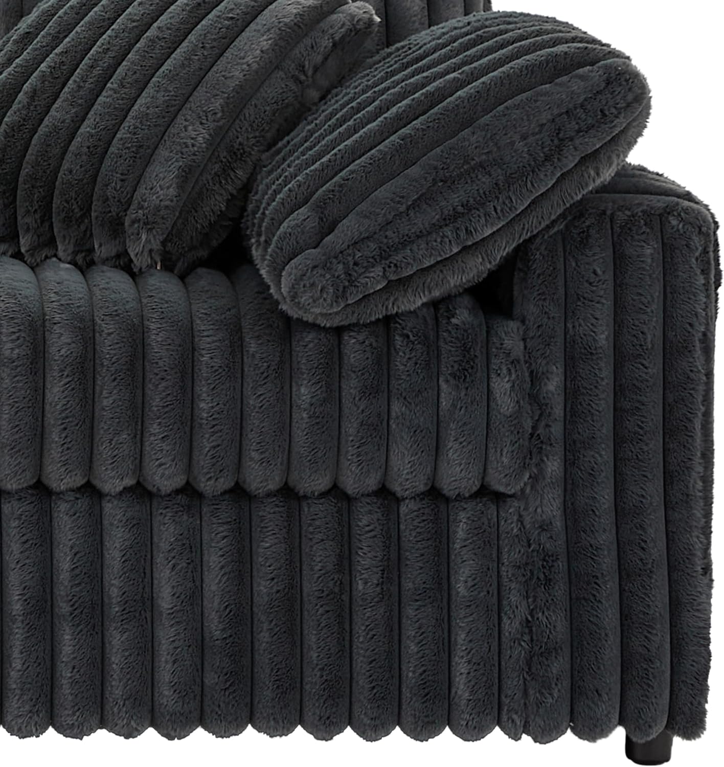 Roundhill Furniture Belvoir 3-Piece Living Room Set, Sofa Cuddle Chaise and Ottoman, Charcoal