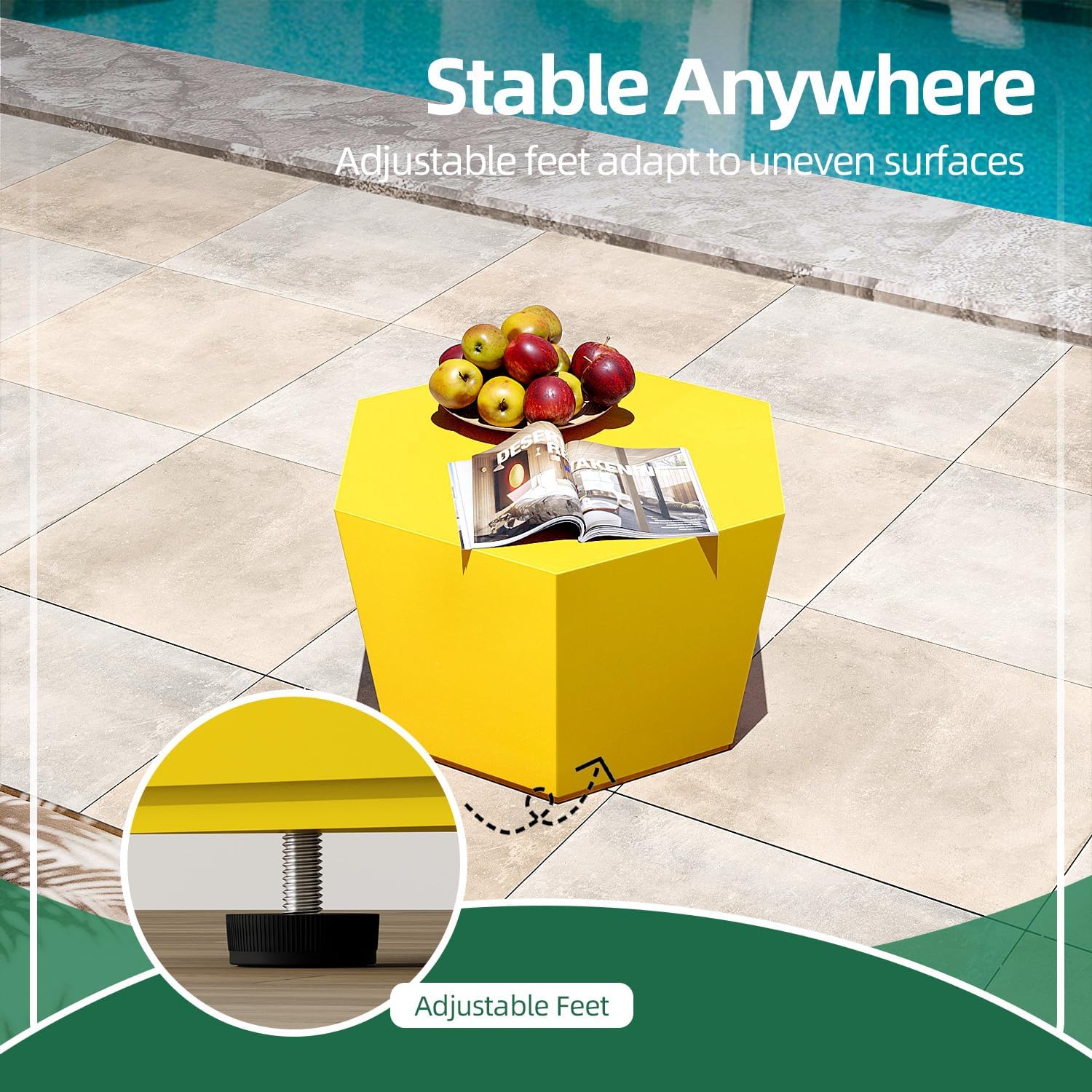 Patio Watcher 28' Modern Hexagon Coffee Table, Light Concrete Textured Center Table for Living Room, Accent Coffee Tea Table for Apartment, 28'×24'×15', No Assembly, Lemon Yellow