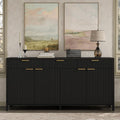 Yanosaku 66' W Fluted Buffet Cabinet, Sideboard Storage Cabinet with 3 Drawers & 2 Cabinets, Mid-Century Coffee Bar Table for Living Room, Black