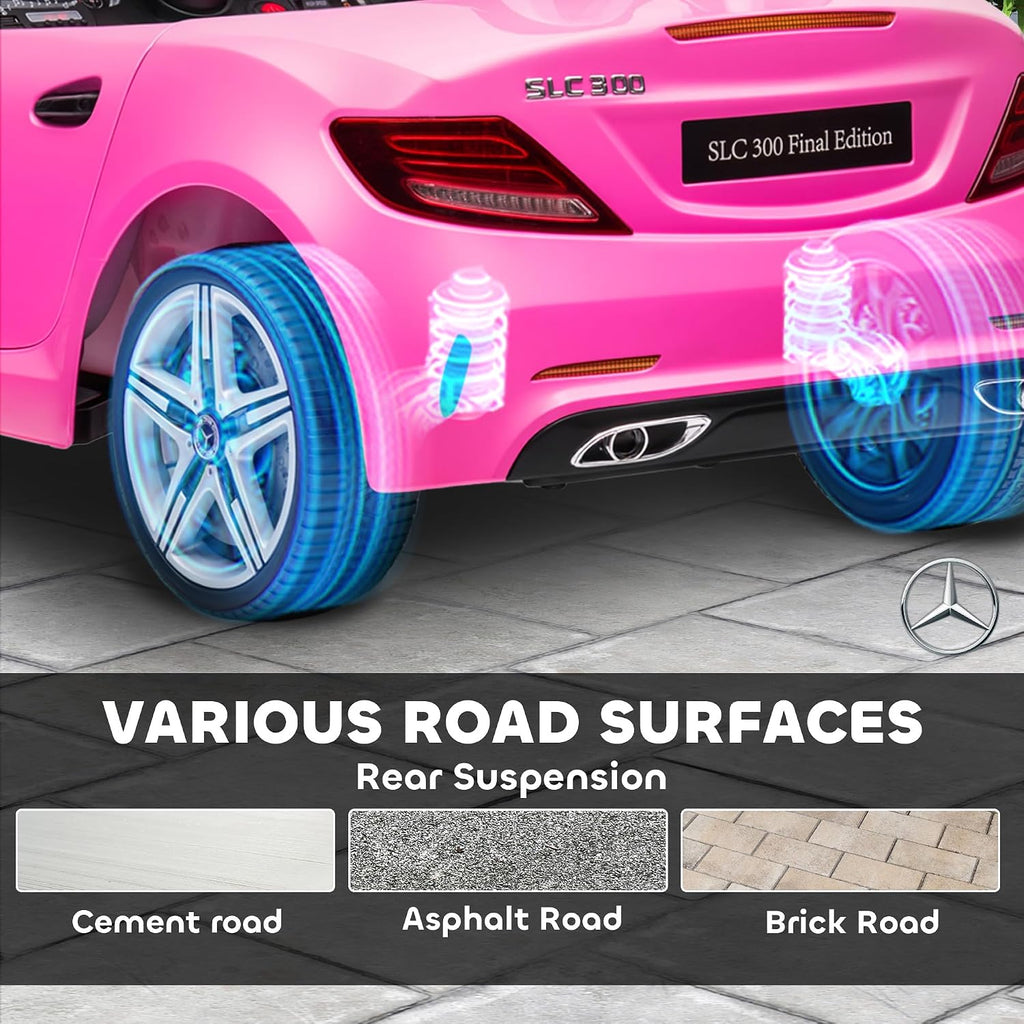 Aosom Mercedes SLC 300 Licensed 12V Ride On Car for Kids with Remote Control, 2 Speeds, Battery Powered Kids Electric Car with Music, Lights, Suspension for 3-6 Years Old, Pink