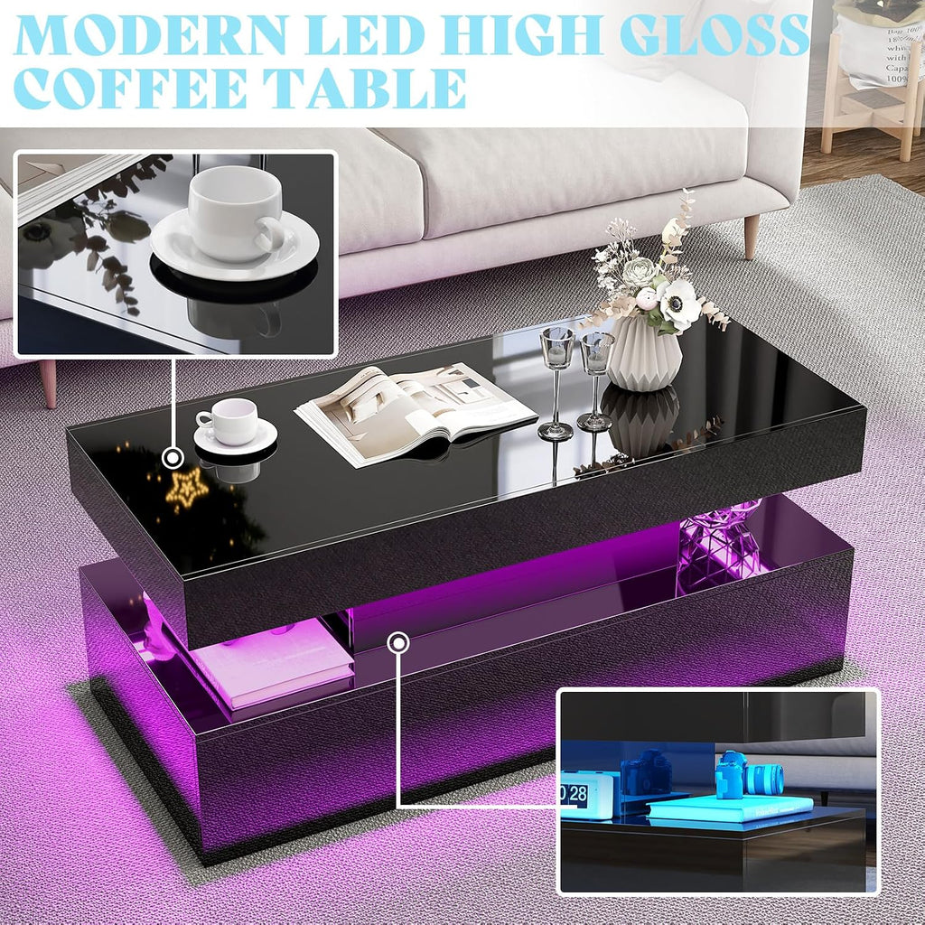 VanAcc 3-Piece Modern Living Room Table Sets, 70' Modern LED TV Stand with 36' Electric Fireplace, High Gloss Coffee Tables for Living Room, Black & White