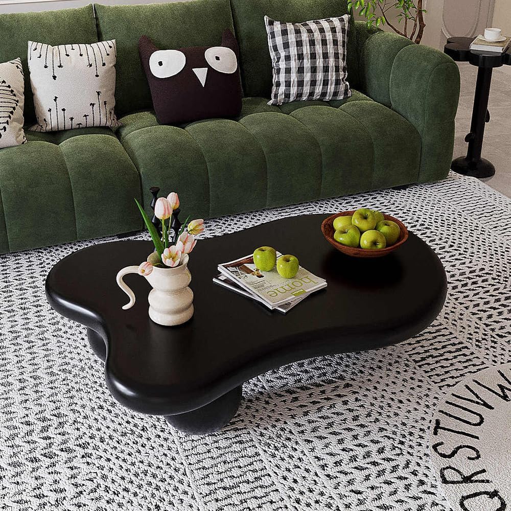 Cloud Coffee Table for Living Room Modern Irregular Coffee Table Asymmetrical Unique Center Table (C Black 46in)