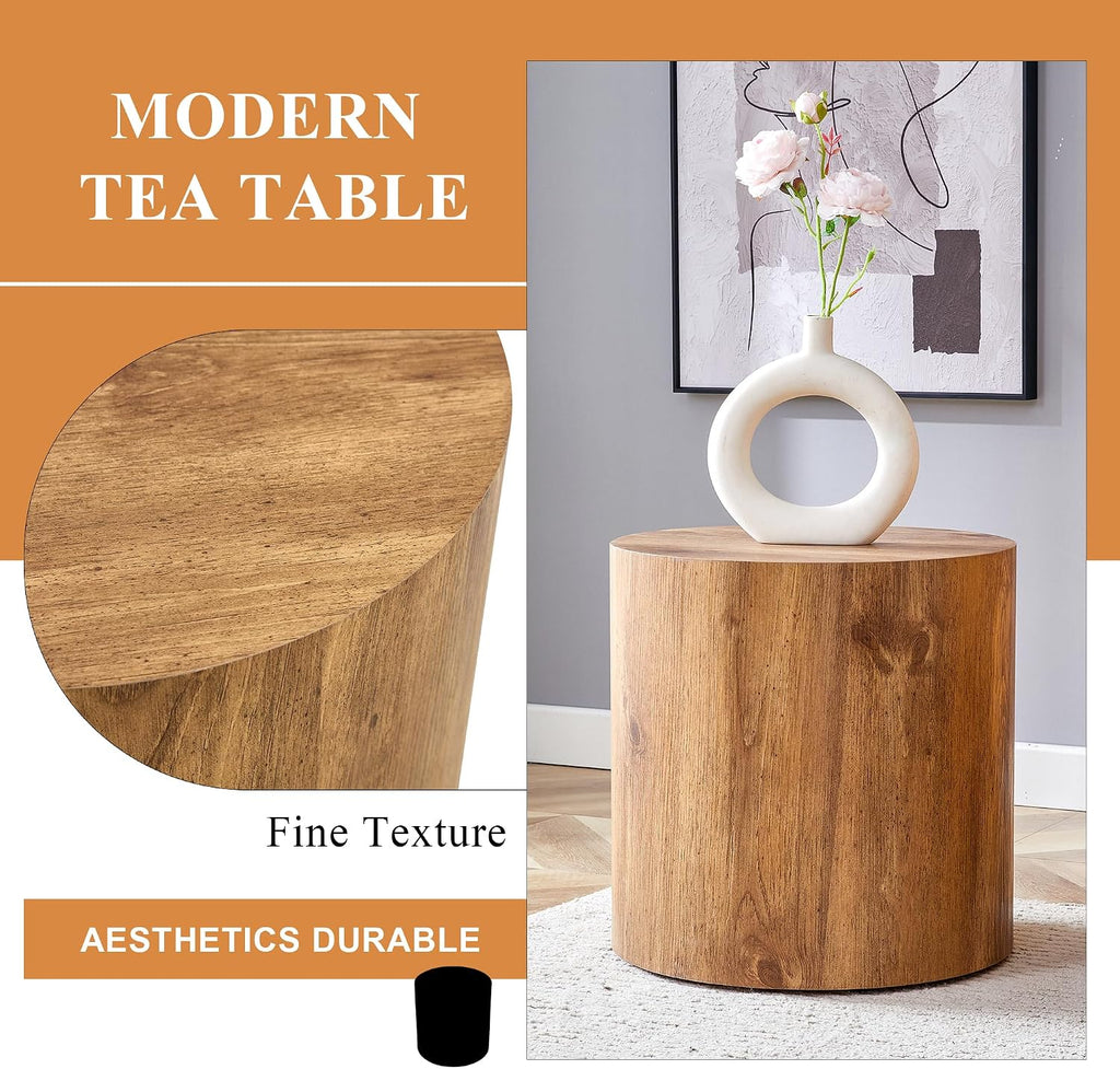 Rustic Brown Small Coffee Table Modern Drum-Shape Bedside Table Nightstand for Bedroom Living Room Round Wood Side End Table Beside Sofa Couch -Fully Assembled(15.7 x 15.7 x 15.7 H)