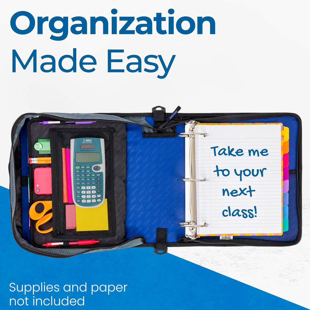 Case-it Binder File Folder 3-inch O-Ring Midnight Blue | 5-Tab Expanding | Zippered Pockets | With Handle and Strap | Pack of 6