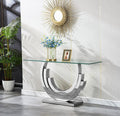 SSLine 1 Piece Living Room Console Table Luxury Glass Entryway Table,Modern Silver Console Table with Ring-Shape Stainless Steel Pedestal Base for Hallway Corridor(1 Console Table)