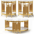 3-Piece Coffee & 2 End Table Set, 2-Tier Round White Faux Marble Tables with Gold Stainless Steel Frame, Modern Living Room Table Set for Bedroom or Office