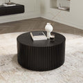 POVISON Mid Century Modern Coffee Table with Fluted Design, 31.5' Round Coffee Table for Living Room, Black Wood Coffee Table for Home Office Apartment