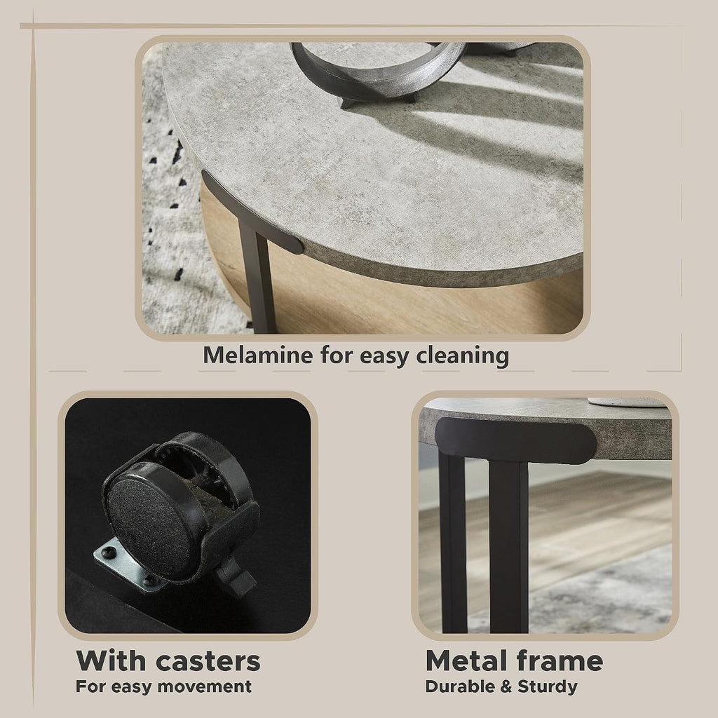 Signature Design by Ashley Darthurst Contemporary Table Set with Lower Shelf and Casters, Set of 3, Light Brown & Metallic