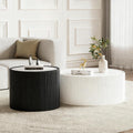 Modern Round Coffee Table Set of 2 Luxury Sintered Stone Top Coffee End Table in White/Black Leatherette Drum-Shape Small Coffee Side End Tables for Living Room,Fully Assembled