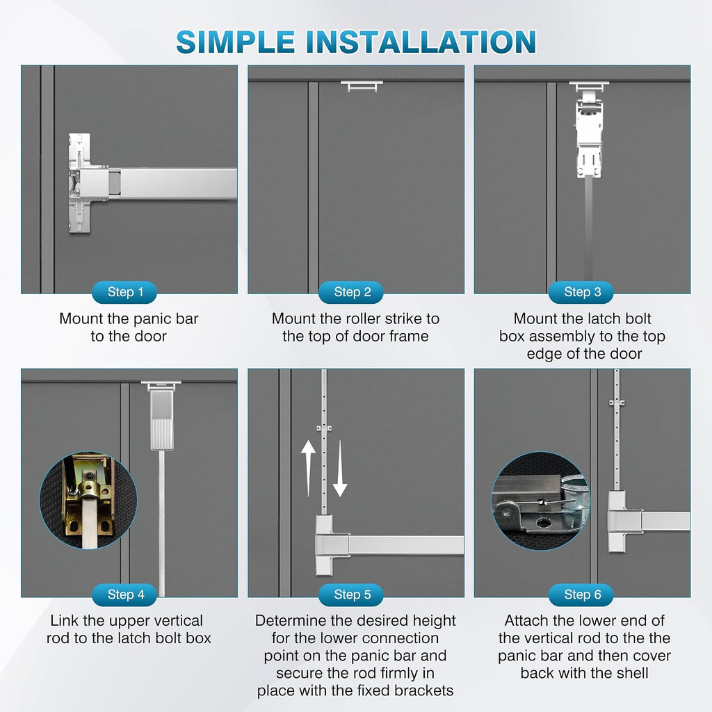 IRONWALLS Surface Vertical Rod Exit Device, 32in Commercial Door Push Bar Panic Device with Single Point Top Latching, Stainless Steel Emergency Exit Panic Bar for 32'-48' (W), 6.7ft-8.1ft (H) Doors