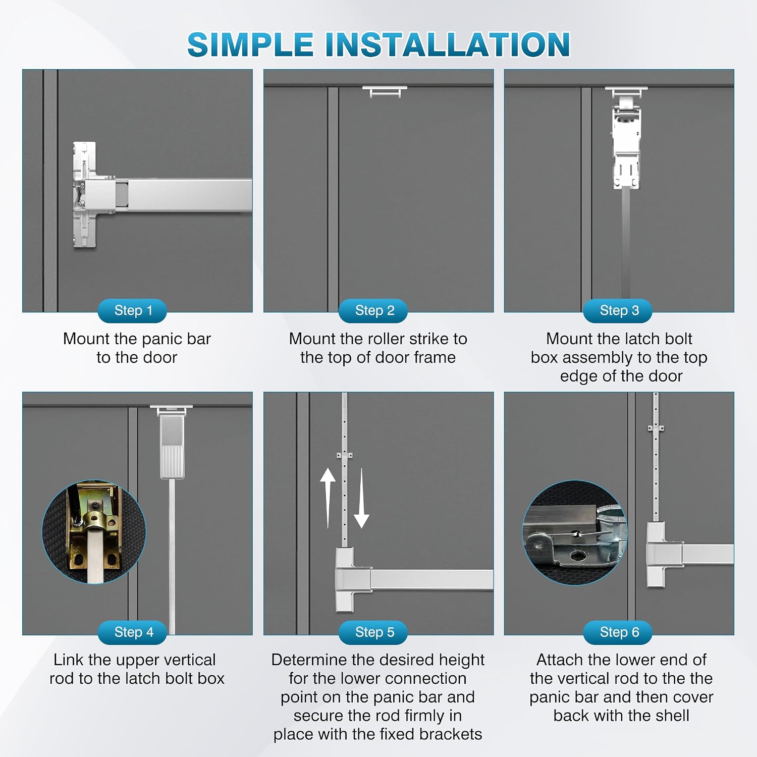 IRONWALLS Surface Vertical Rod Exit Device, 32in Commercial Door Push Bar Panic Device with Single Point Top Latching, Stainless Steel Emergency Exit Panic Bar for 32'-48' (W), 6.7ft-8.1ft (H) Doors