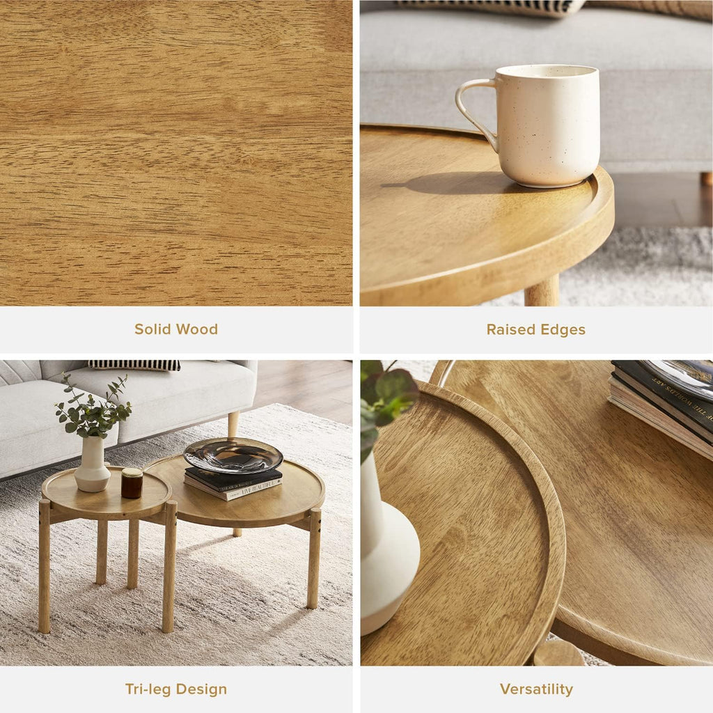 mopio Dylan Solid Wood Nesting Coffee Table Set (Mango Wood Oak, Round)
