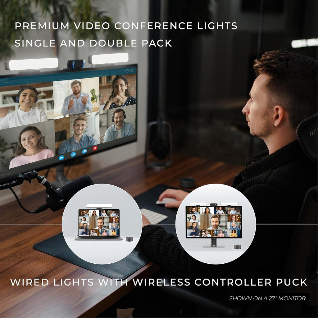 HumanCentric Premium Video Conference Lighting for Video Calls, HighBeam Pro Light for Zoom Meetings and Streaming, Upgrade Monitor Ring Light with LED Webcam Light, Dual Video Conference Light