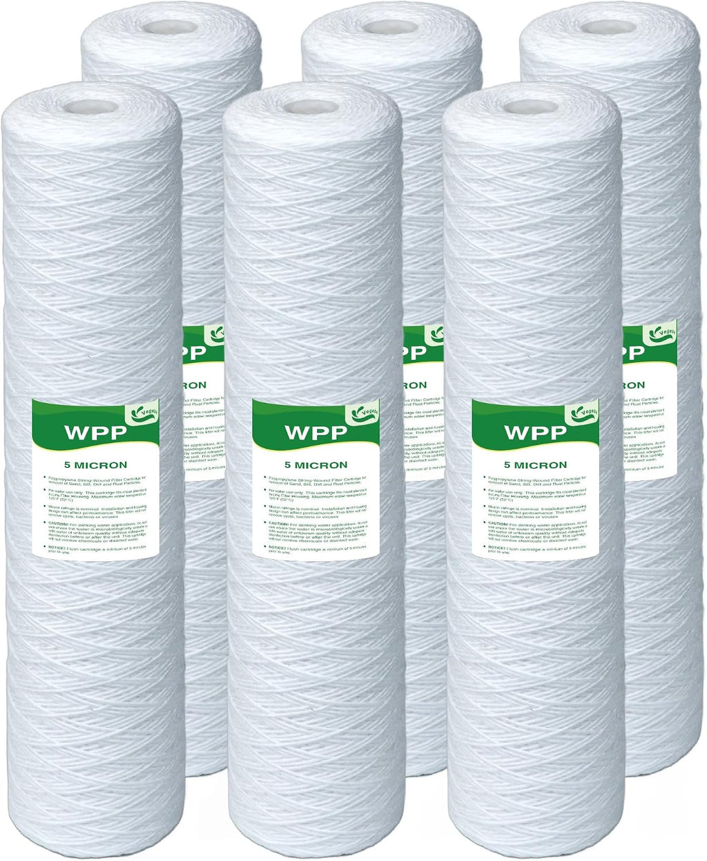 5 Micron Water Filter 20' x 4.5', 20-inch Whole House Heavy Duty String Wound Sediment Pre-Filters for Well Water, Replacement Cartridge for SDC-45-2005, FP25B, DGD-5005-20, 6-Pack