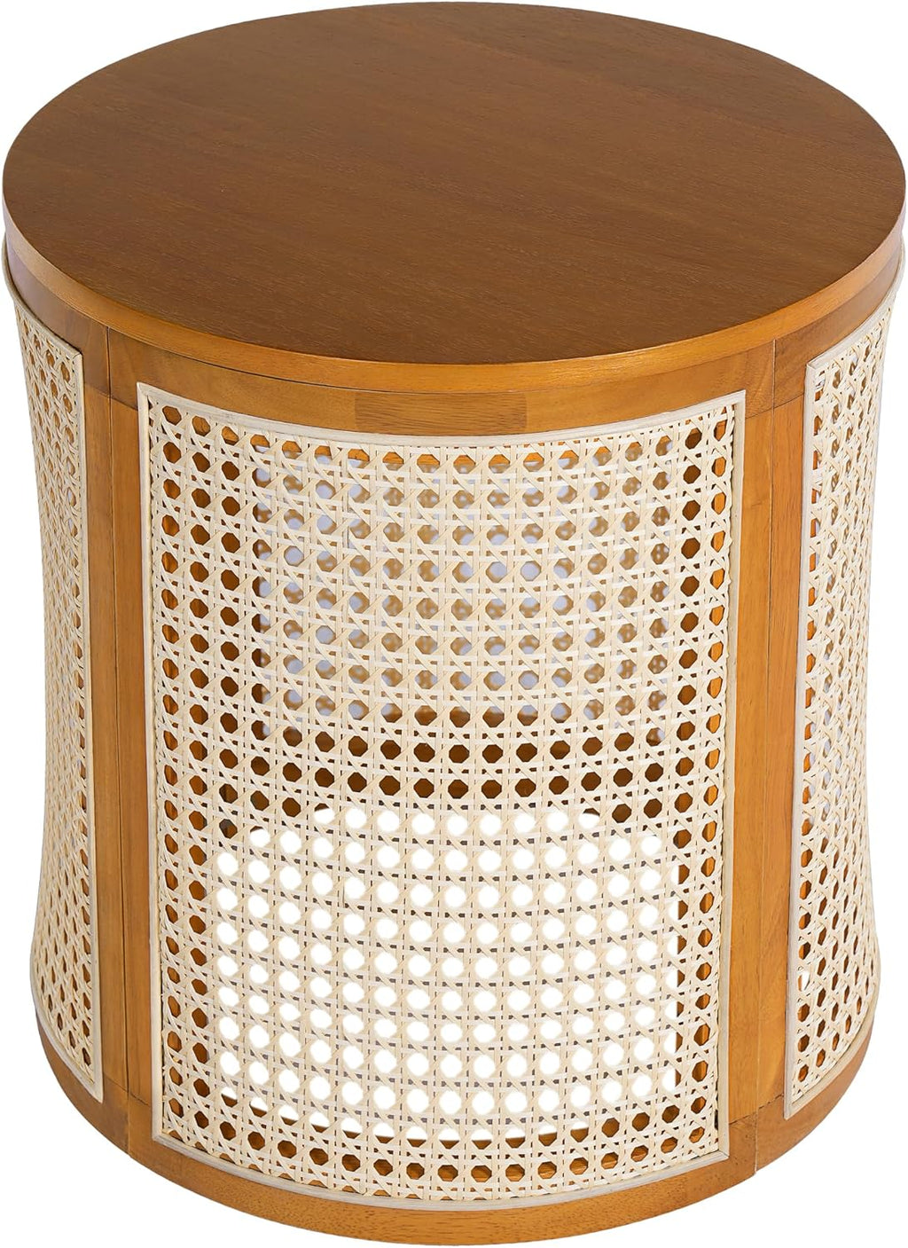 Christopher Knight Home Aurl Lift Top Round End Table with Storage, Modern Side Table with Woven Rattan Details, Wooden Small Coffee Table for Living Room, Round Storage Ottoman, Yellowish-Brown
