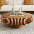 Round Coffee Table for Living Room Modern Solid Wood Fluted Design Coffee Tables with Sturdy Pedestal for Small Space Circle Center Table Accent Tea Table for Apartment, Easy Assemble (Brown, 31.4)