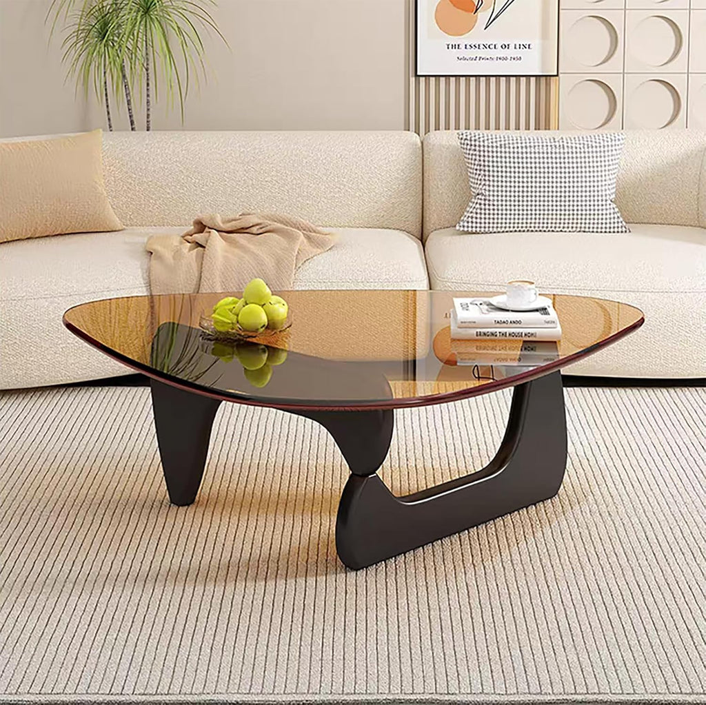 Glass Coffee Table, Mid Century Modern Coffee Table, Coffee Table for Living Room Center Table Suitable for Bedroom Living Room Reception Office Tables (Black/Brown, Large)