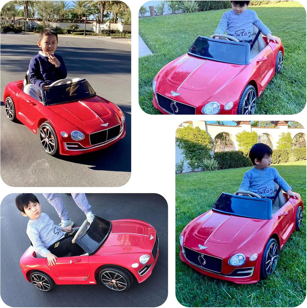 SEHOMY 12V Electric Ride On Car with Remote, Bentley Licensed Motorized Vehicles for Kids Ages 3-8, Battery Powered Children Toy Cars, 4 Wheels, LED Headlights, MP3, Horn, TF Card, USB Port, Red