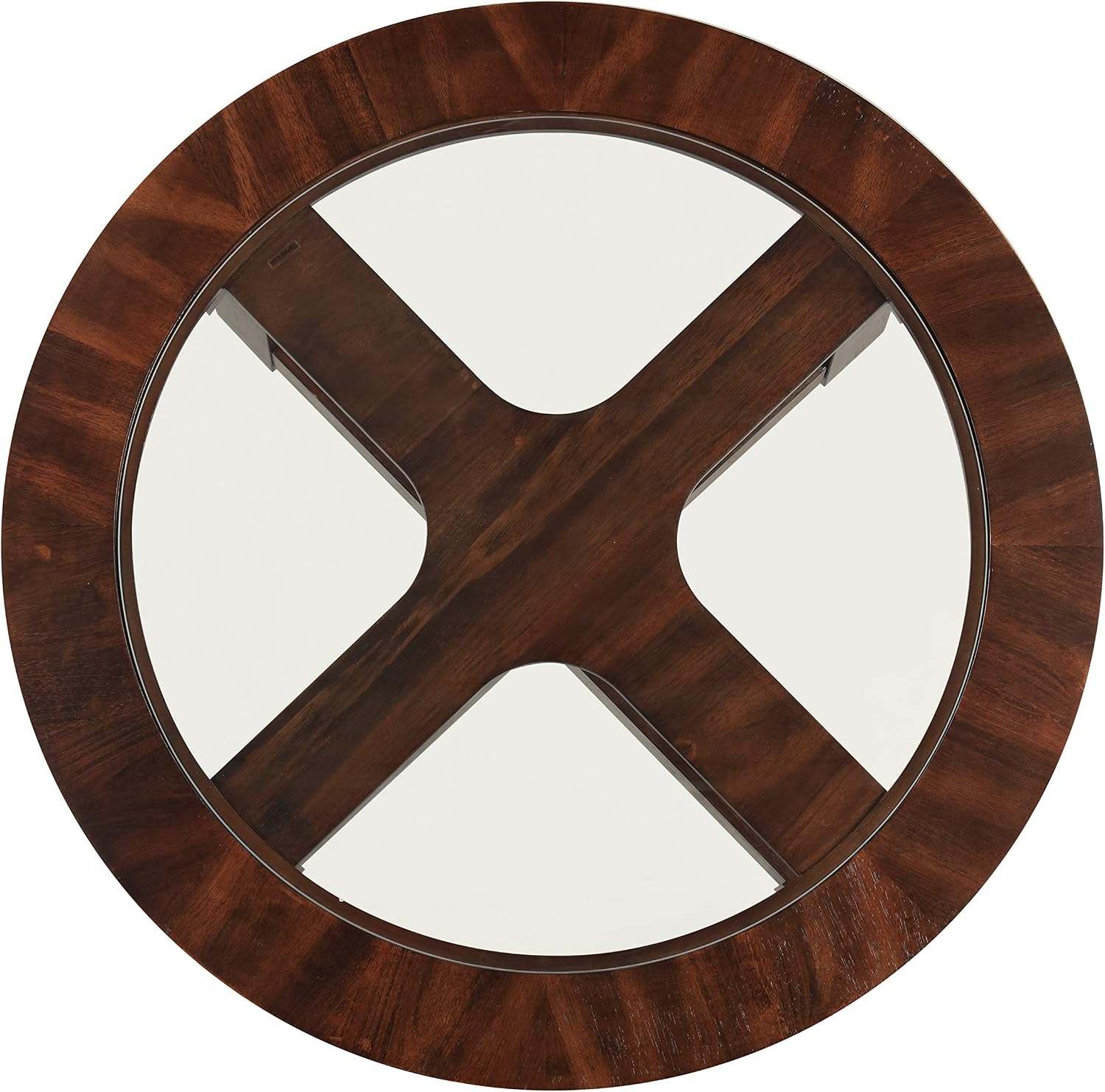 Roundhill Furniture Cylina Solid Wood Glass Top Round Coffee Table with 4 Stools, Espresso, 36.00 x 36.00 x 19.00 Inches