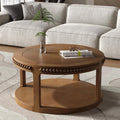 31.5'' Round Coffee Table, 2-Tier Modern Rustic Wood Circle Coffee Table for Living Room, Easy Assembly, Walnut