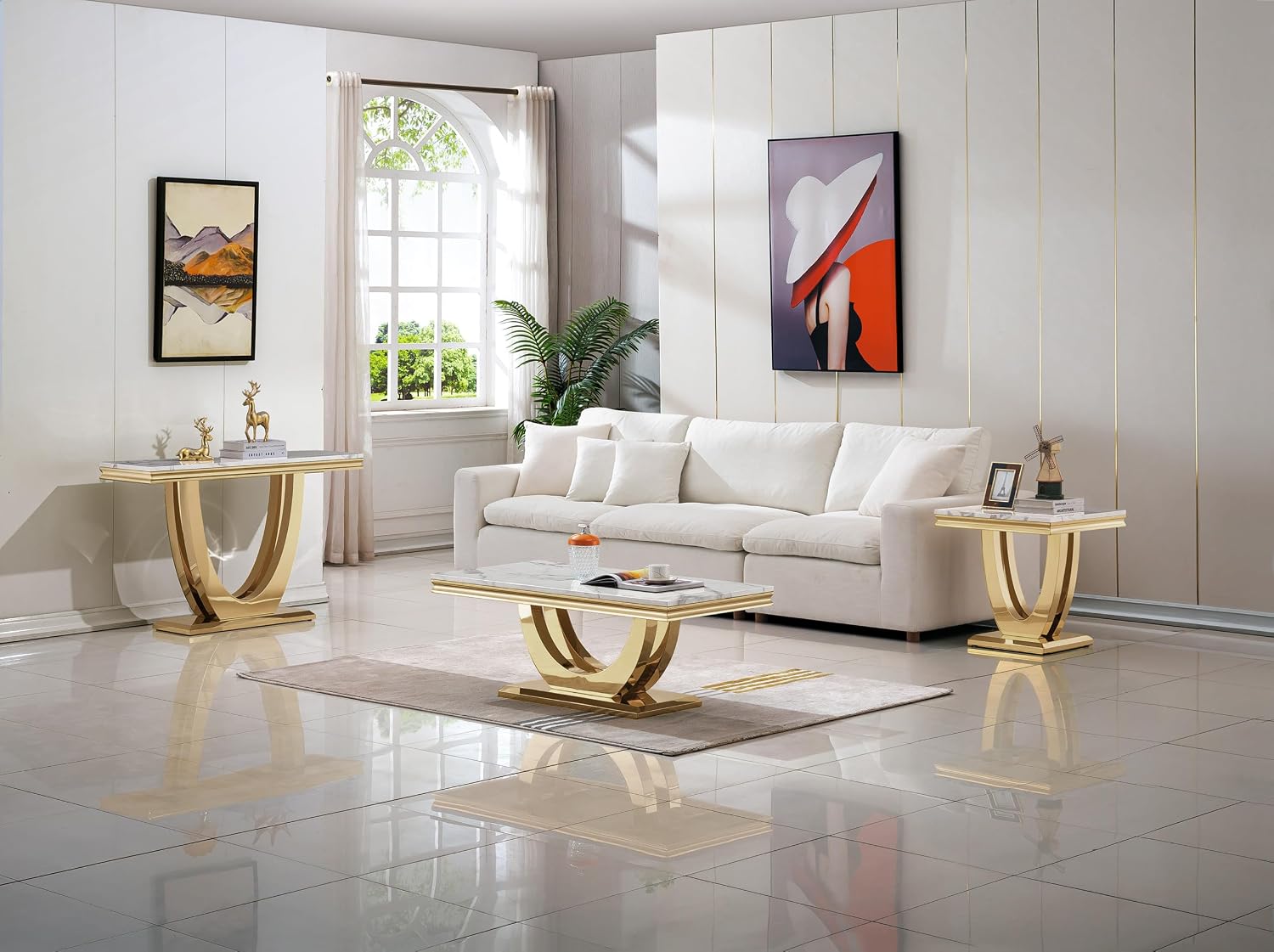 White Gold Console Table, 47' Faux Marble Entryway Table Narrow Long Sofa Table, Modern Accent Table Luxury Rectangle Behind Sofa Entrance Table Foyer Hallway Table for Living Room