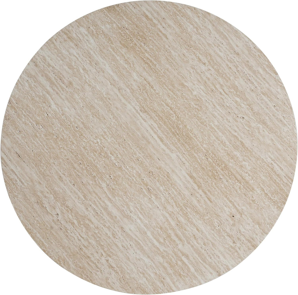 Christopher Knight Home Yone 31.5'' Modern Round Coffee Table for Living Room Furniture/Apartment, Side Table with Marble Pattern Top, Wooden End Table with Cross Metal Base, Brown + Beige