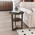 PADMA HOUSE 19.3' Round Wood End Table, 2-Tier Solid Wood Rounded Accent Side Table Circle Nightstand Table with Storage Shelf Vintage Furniture for Home Living Room Bedroom,Black Brown 3338BK