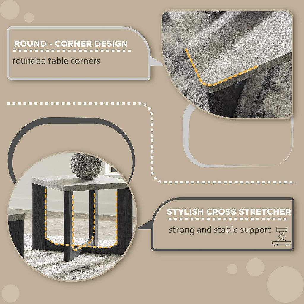 Signature Design by Ashley Sharstorm Modern Table Set with Faux Cement Melamine Tabletop, Set of 3, Light Gray & Gray