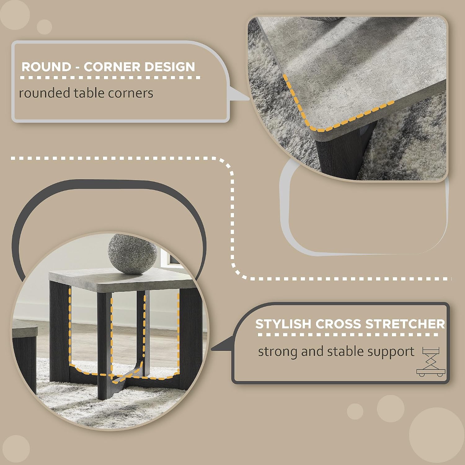 Signature Design by Ashley Sharstorm Modern Table Set with Faux Cement Melamine Tabletop, Set of 3, Light Gray & Gray